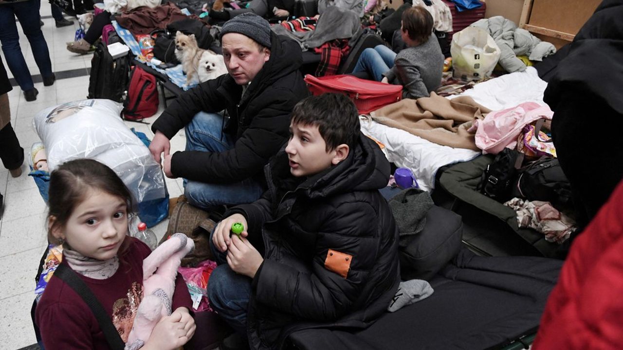 Vertriebene Familie in der Ukraine